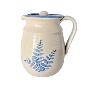 Red Wing Stoneware Pitcher With Lid Blue Leaf Pottery Red Wing MN Vintage